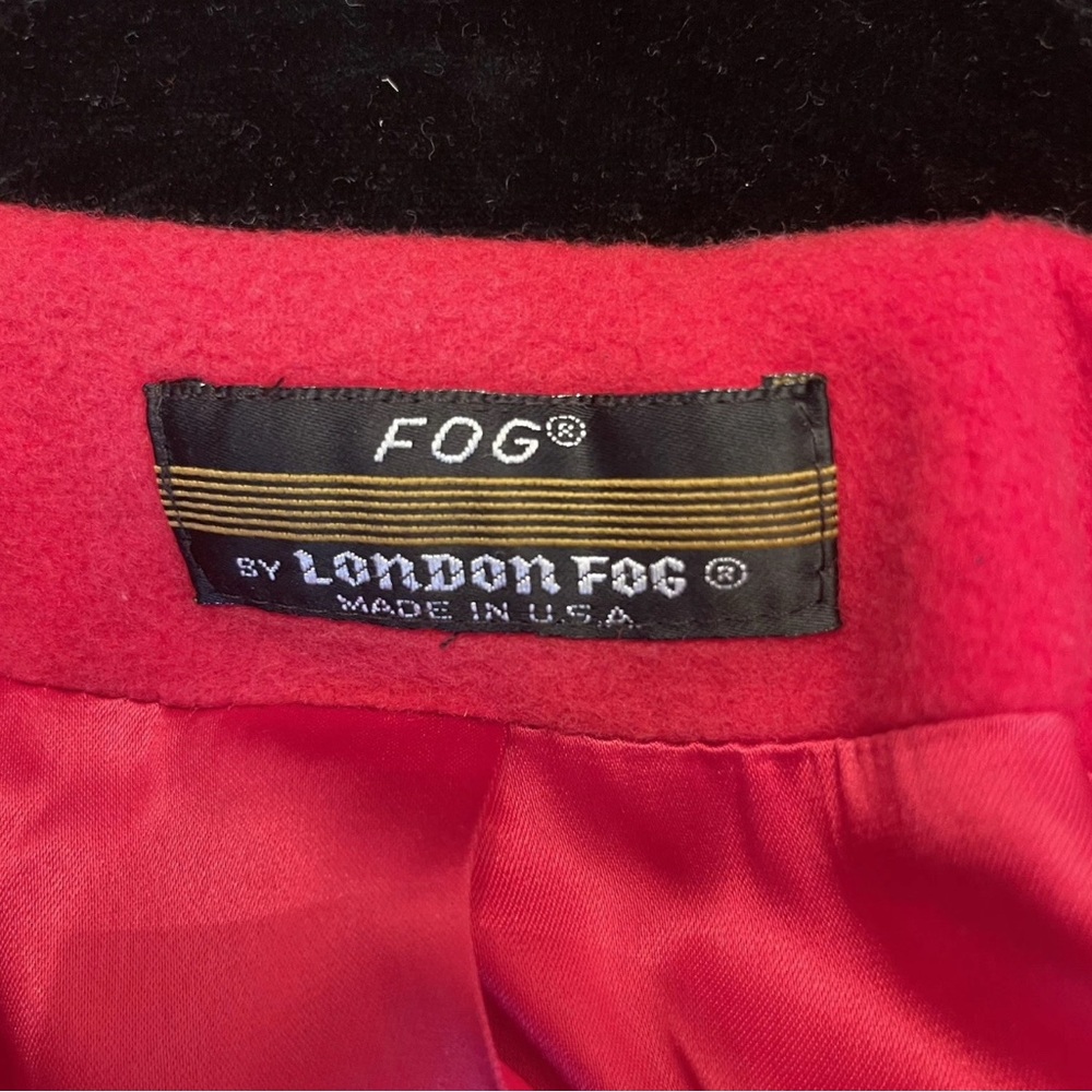 Vintage 80s London Fog Red Wool Long Coat Black Velvet Collar Gold Button 10 P - Picture 9 of 9